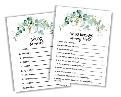 Buy Greenery Baby Shower Games Gender Neutral Games Double Sided