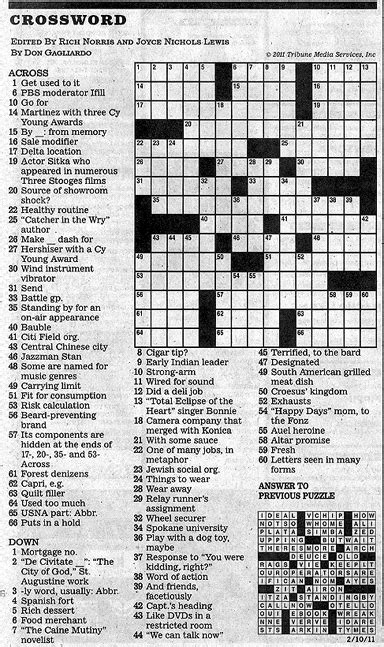 Los Angeles Times Sunday Crossword Puzzle Features Timesarguscom La