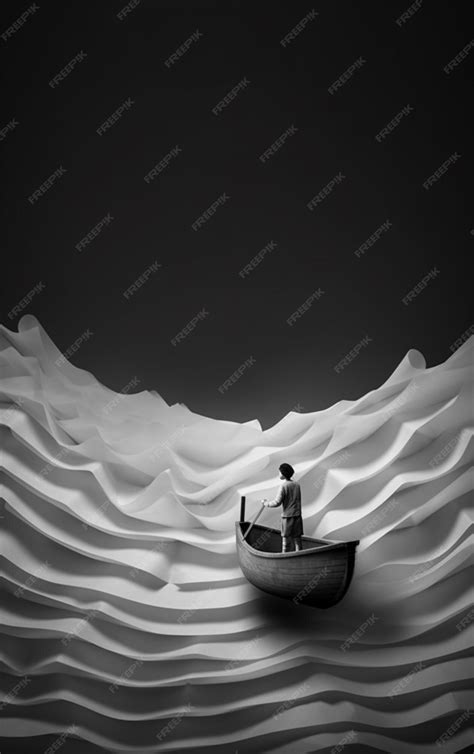 Premium Ai Image There Is A Man In A Boat On A Wave Like Surface