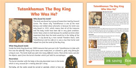 The Ancient Egyptians Tutankhamun Ks2 Facts Sheet