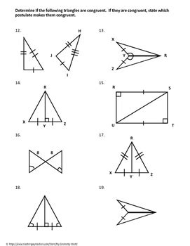 For each pair to triangles, state the postulate or theorem that can be used to conclude that the triangles are congruent. 34 Geometry Worksheet Congruent Triangles Answers ...