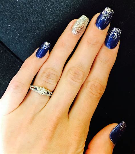 Coffin nails Gorgeous blue with silver ombré glitter Goes perfectly