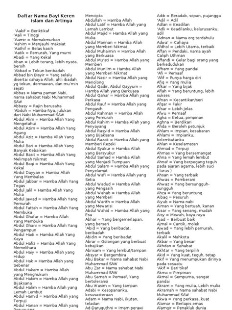Daftar Nama Nama Islami
