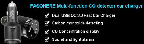 Multi Function Car Carbon Monoxide Detector Fast Car Charger Quick Charge 3 0