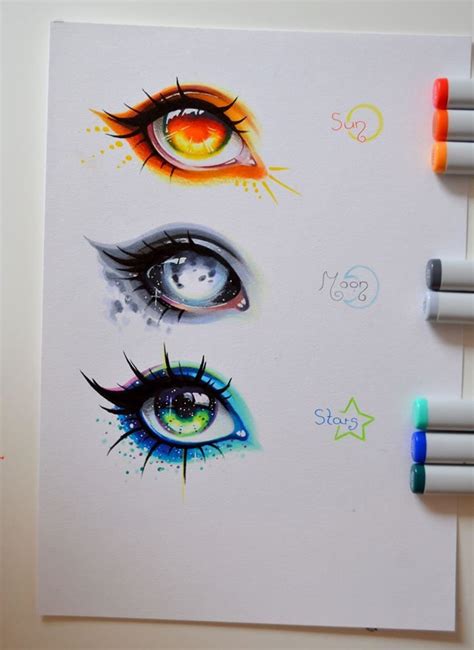 Sun Moon Or Stars By Lighane Eye Art Eye Drawing Marker Art