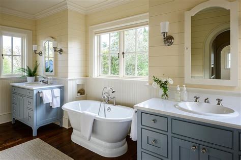 Cream And Blue Cottage Master Bathroom Colors Cottage Bathroom