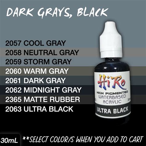 Black Dark Gray Colors By Hiro Paints Waterbased Acrylic Hobby Paint