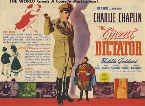 The great dictator (1940) charlie chaplin, theatrical onesheet / movie poster for nonstop entertainment, design by kellerman design. Oscar Brigade: 13th Academy Awards' Nominees & Winners