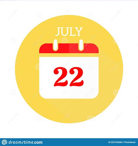 July 22 Calendar Flat Icon With Red Numbers Stock Illustration