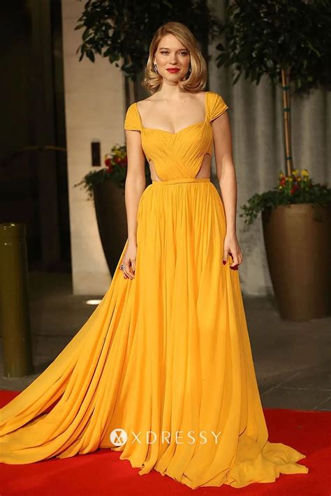 Lea Seydoux Yellow Chiffon Red Carpet Prom Dress Xdressy