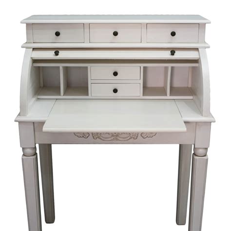 Not to mention how easy it is. Carved Wood Roll Top Desk in White - 3920-AW