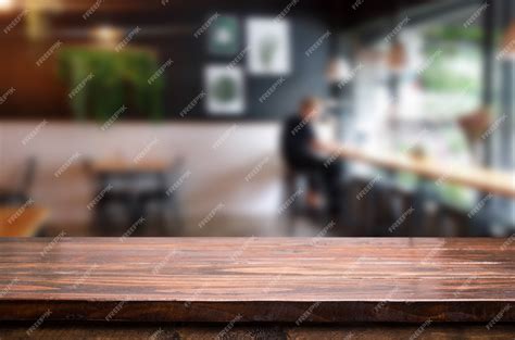 Premium Photo Selected Focus Empty Brown Wooden Table And Coffee Shop