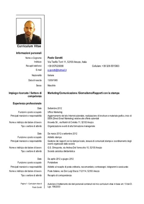 Baja modelos de cv gratis y modifica cada plantilla a medida. Curriculum Vitae: Curriculum Vitae Italiano Esempio