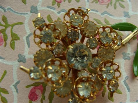 Vintage Rhinestone Flower Brooch Etsy