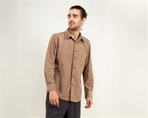 Brown Corduroy Shirt Vintage Minimalist Shirt Oxford Cotton Everyday