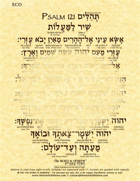 Psalm 121 In Hebrew The Word In Hebrew