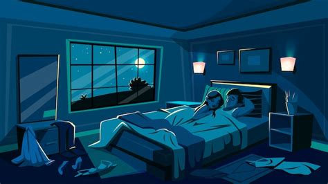 Les Amoureux Dorment Au Lit Illustration De Chambre à Coucher Dans La Nuit Avec Dispersés