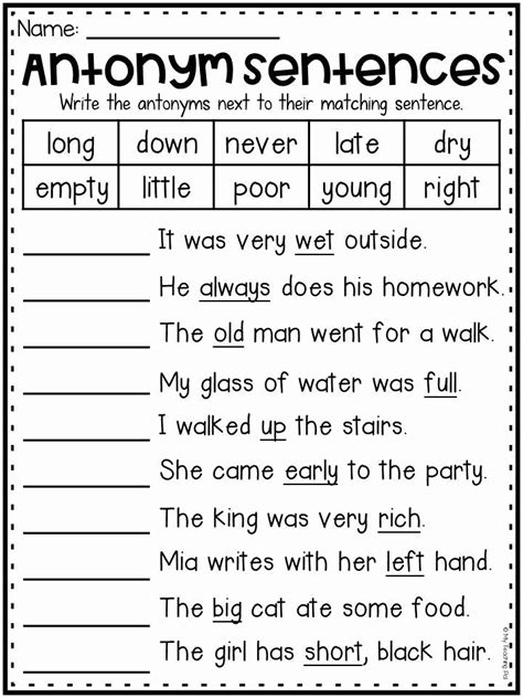 Antonyms For 4th Graders