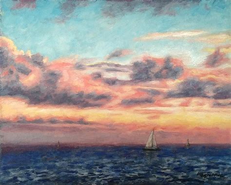 Sunrise Over The Ocean Painting By Helen Sviderskis