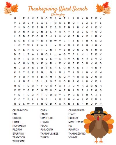 Free Download Top Printable Thanksgiving Word Search In Pdf