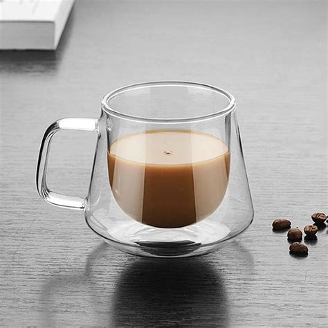 hot sale double layers 200ml heat resistant glass material coffee tea cups double layer handmade