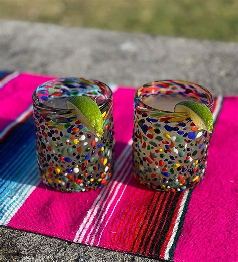 Hand Blown Mexican Drinking Glasses Set Of 6 Confetti Rock Etsy
