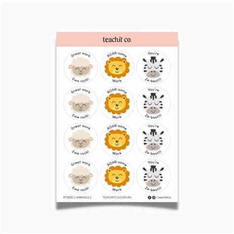 Teacher Sticker Sheet Animals 2 Teachit Co