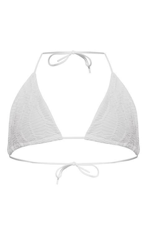 White Textured Triangle Bikini Top Swimwear Prettylittlething Ire