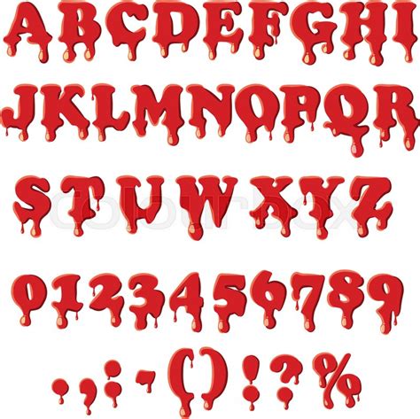 Bloody Alphabet With Numbers Isolated Stock Vector Colourbox