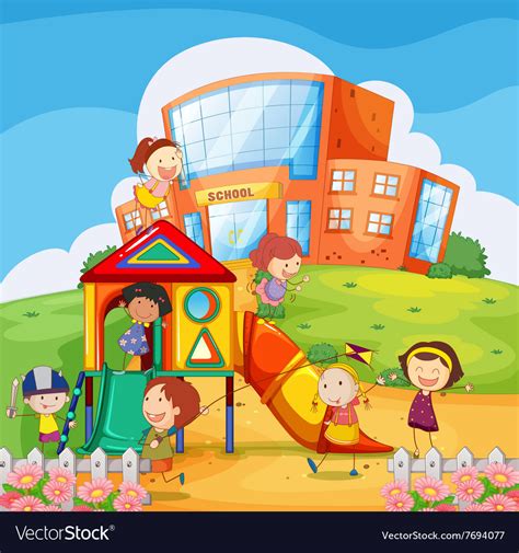 Children Playing In School Playground Royalty Free Vector