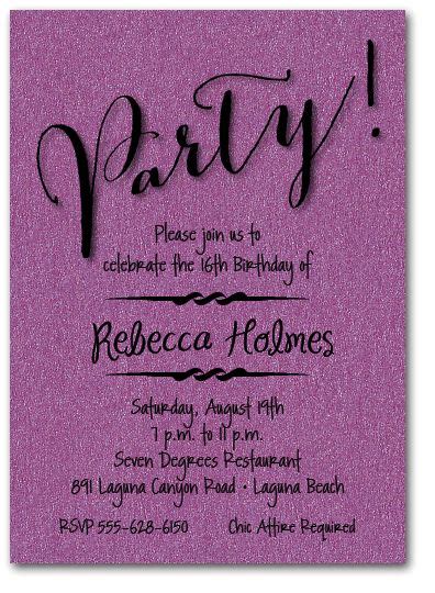 Party On Shimmery Purple Invitations With Matching