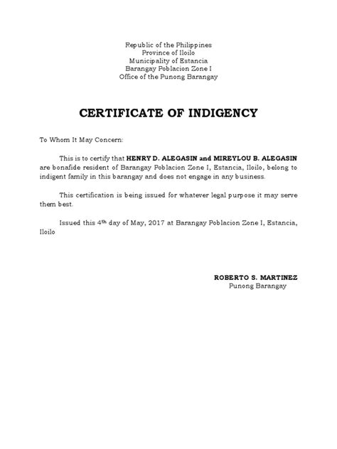 Certificate Of Indigency Pdf