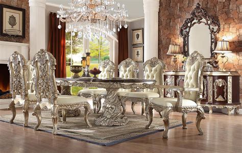Beautiful table and chair set custom made from bassett. Homey Design HD-8017 Royal Antique White Silver Finish ...