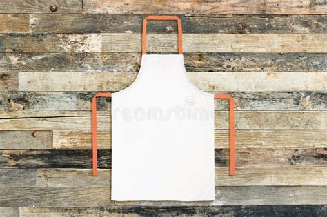 white apron  wooden background stock photo image  baker obsolete