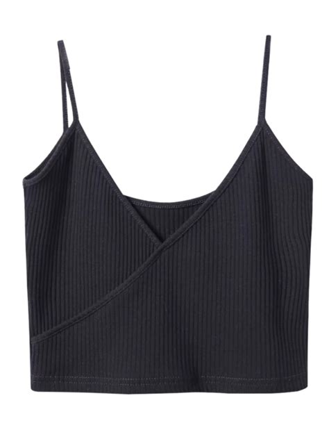 Ribbed Surplice Cropped Cami Tank Top Black Tank Tops One Size Zaful