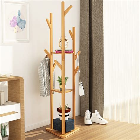 Simple Bamboo Coat Tree Branch Rack Garment Bedroom Clothes Hanger