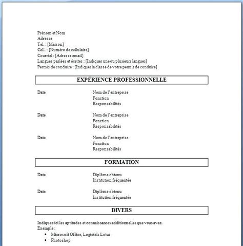 Microsoft word modèle cv vierge à remplir gratuit. Modèle Cv Vierge À Remplir - CV Vierge à Télécharger ...