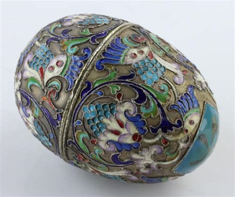 Antique Russian Enameled Silver Egg