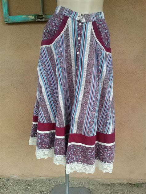 Vintage 1970s Peasant Skirt Gunne Sax Prairie Boho Calico W24 Etsy