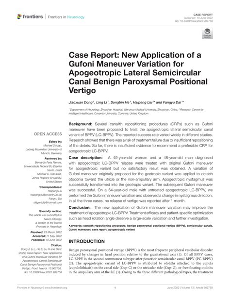 Pdf Case Report New Application Of A Gufoni Maneuver Variation For