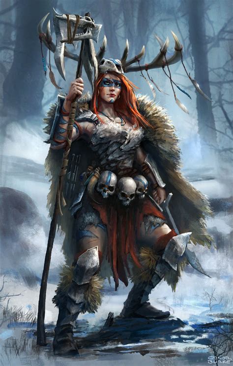 Artstation Battle Shaman Conor Burke Fantasy Female Warrior