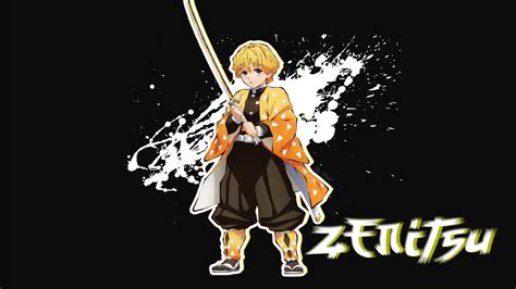 Demon Slayer Boy Zenitsu Agatsuma With Sword With White And Black