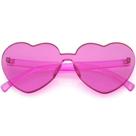 Sunglassla One Piece Rimless Heart Sunglasses Color Tinted Mono Block Lens 65mm Pink