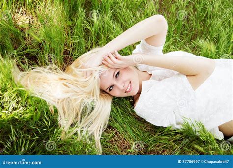 Beautiful Blonde Girl In Green Field Stock Image Image Of Female