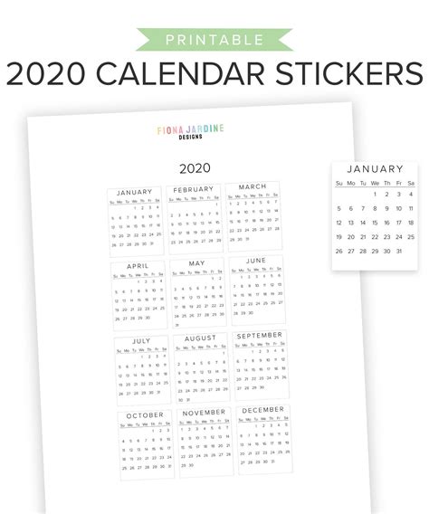 2020 Calendar Printable Planner Stickers Monthly Calendar Etsy