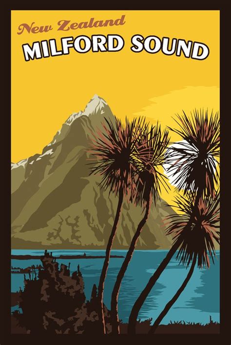 Milford Sound New Zealand Vintage Travel Poster Retro Poster 11x17