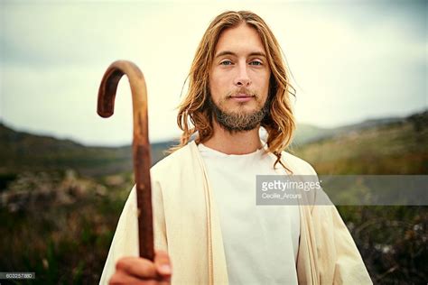 Portrait Of Jesus Walking Alone In The Wilderness Portrait Stock