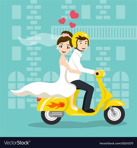 Young Happy Newlyweds Bride And Groom Riding Vector Image