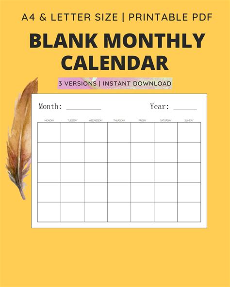 Blank Monthly Calendar Printable Landscape