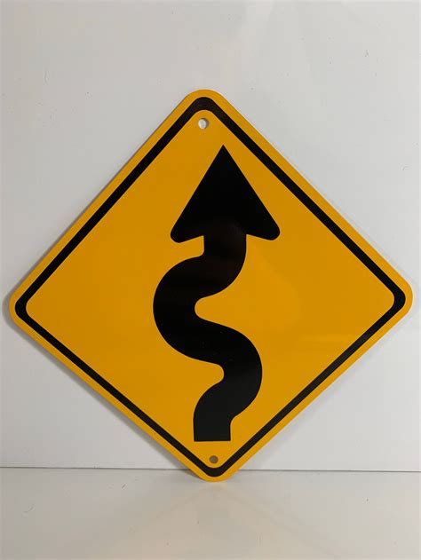 Caution Right Curves Ahead Mini Metal Yellow Road Sign Etsy